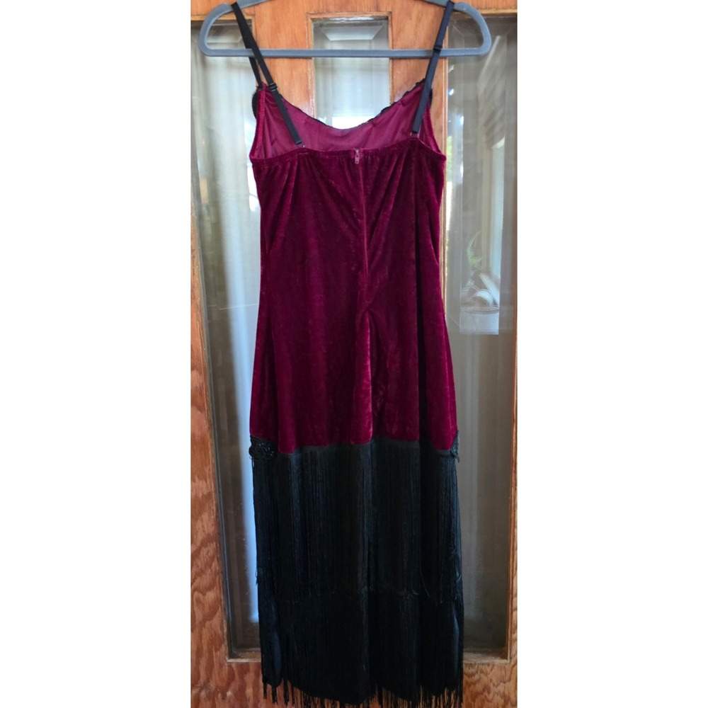 Dreamgirl vtg Flapper Dress Med Burgundy Velvet Beaded Fringe 1920s Great Gatsby - Picture 3 of 14